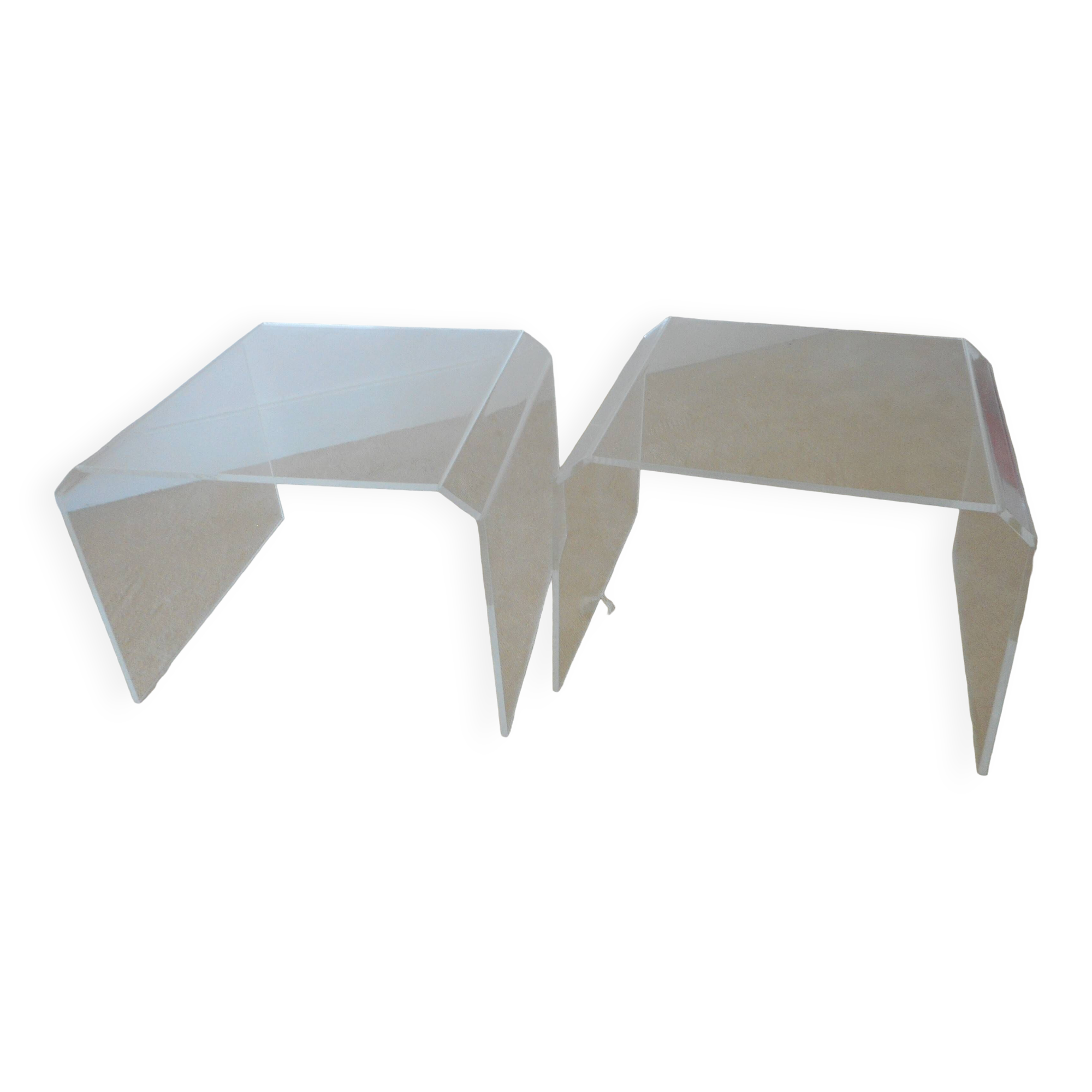 set of 2 vintage plexiglass side or bedside tables 1970