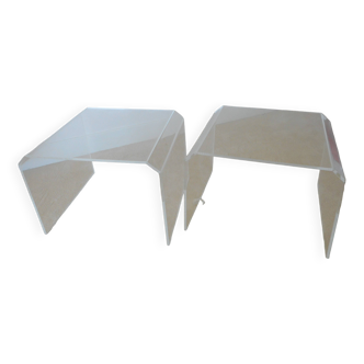 set of 2 vintage plexiglass side or bedside tables 1970