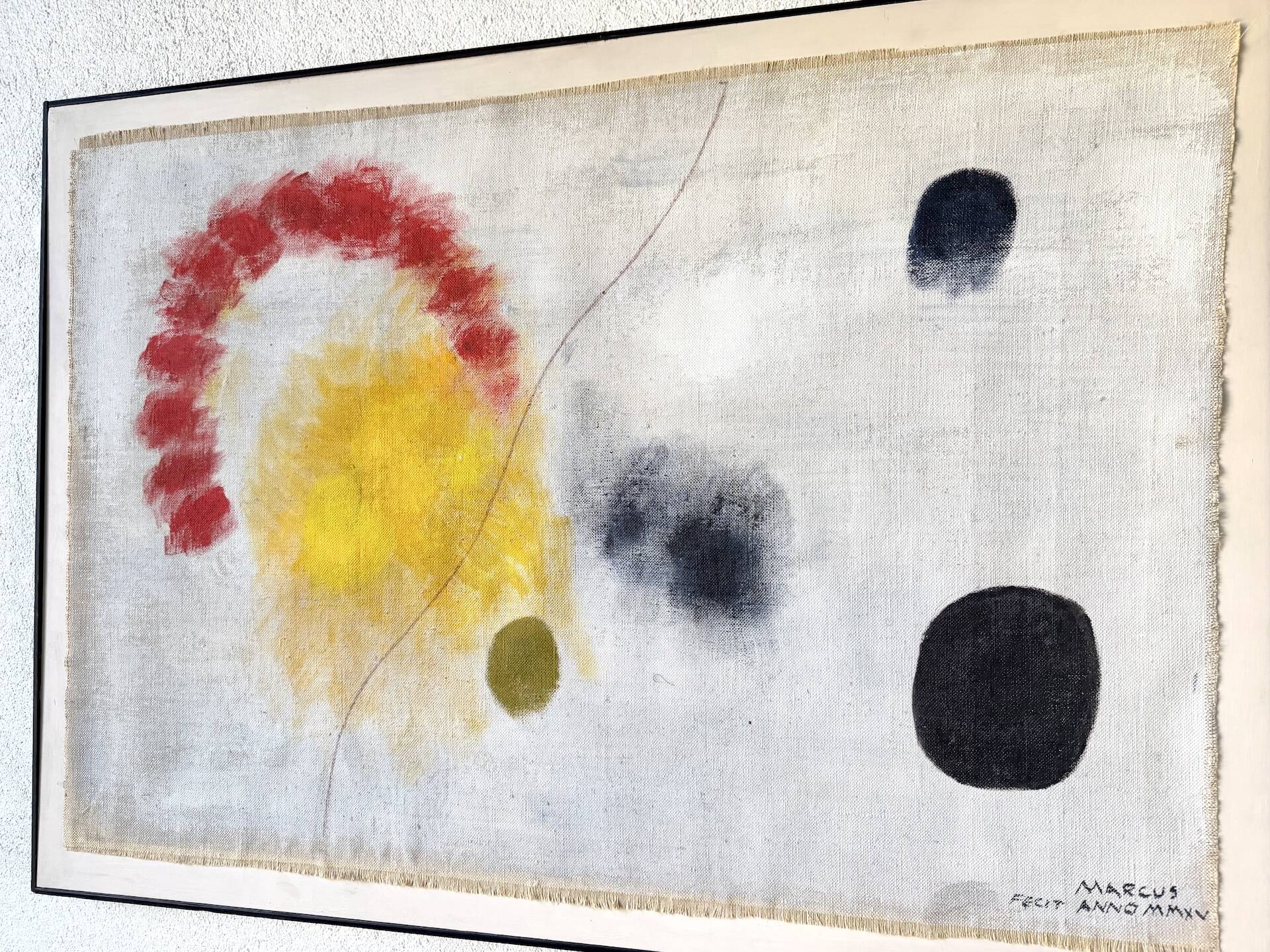 Tableau abstrait sur toile de lin dans le goût de Joan Miro