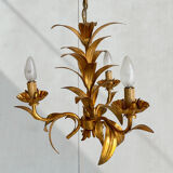 Chandelier golden metal leaves