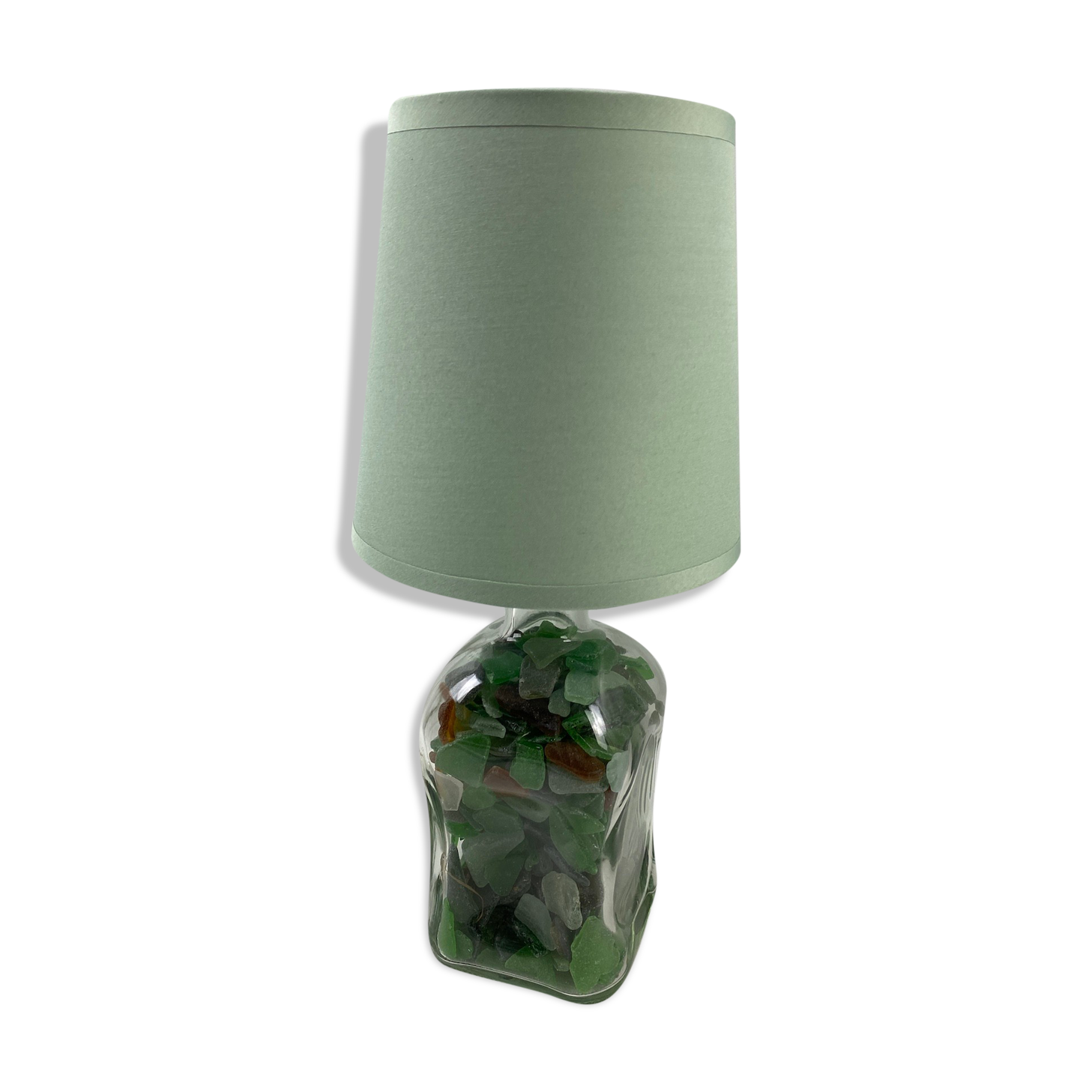 Lamp to lay glass bottle lampshade green fabric 33cm