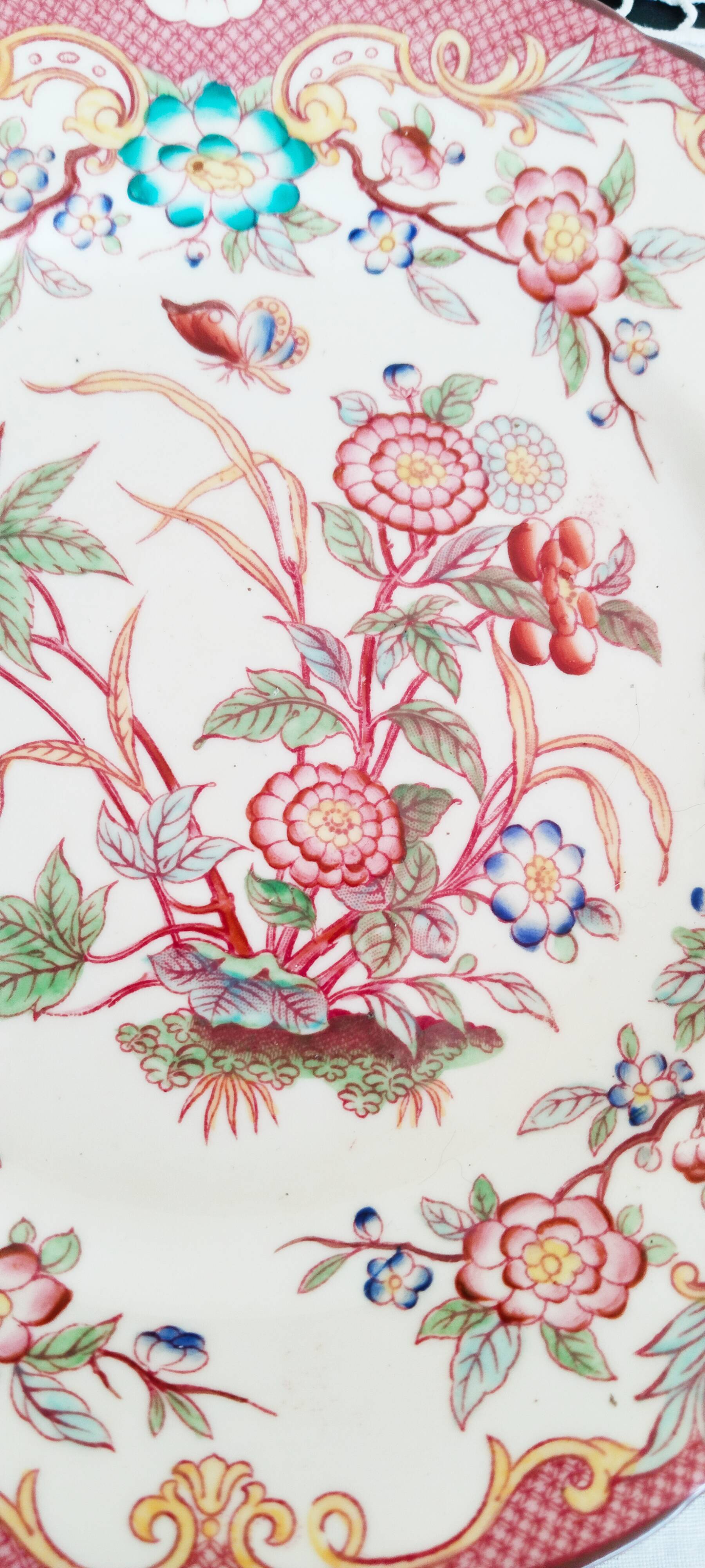 Porcelain dessert plate, Minton Decor 216, pink, Sarreguemines