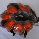 Ceramic fruit cup of vallauris jasped colors red tones brown leaf shape