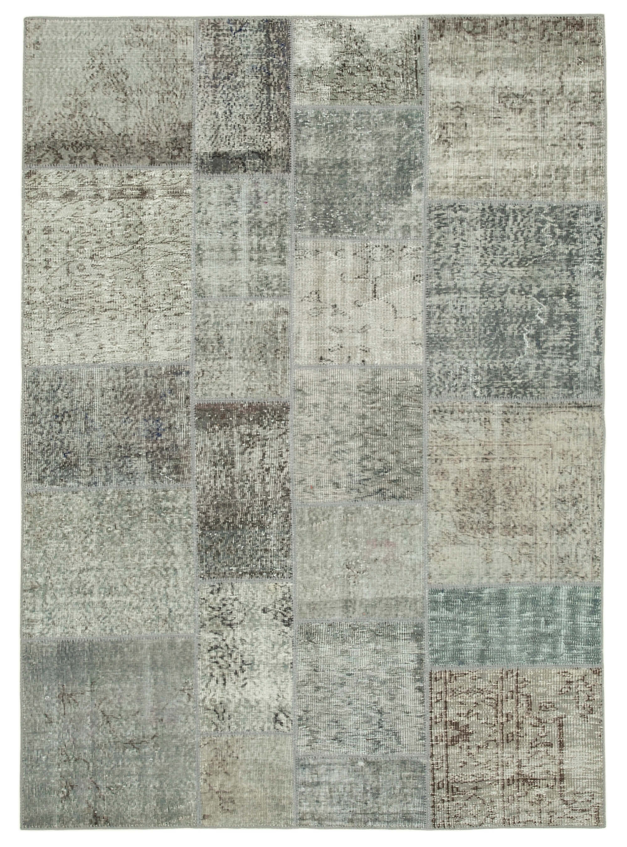 Hand-knotted anatolian contemporary 170 cm x 240 cm grey patchwork carpet