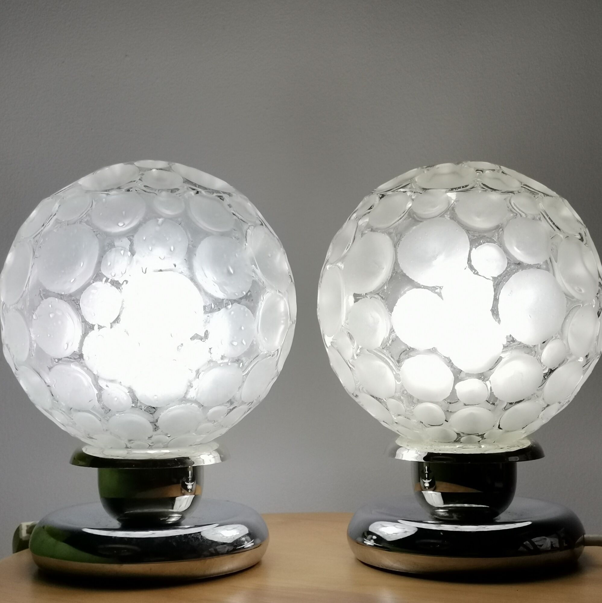 Pair of German 50s Modernisr glass table lamps by Groewe