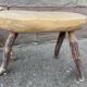Pair of rustic 1940 brutalist wooden tripod farm stools vintage