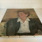 Large portrait painting of a woman, oil on canvas, signed.