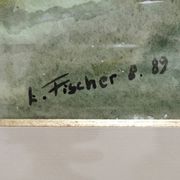 Painting / Beautiful Watercolor signed L. FISCHER 8.89, landscape on the banks of the river