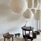 Suspension en rotin et lin naturel japonisante en forme de goutte