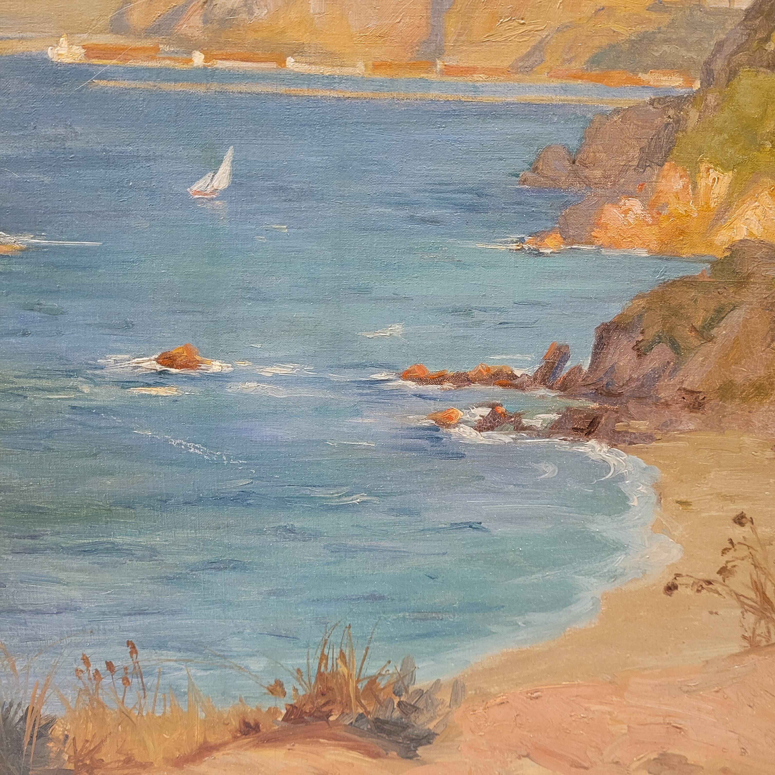 Oil on the cartoon “Vista de la costa de Villefranche”, Rene Charles Edmond