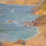 Oil on the cartoon “Vista de la costa de Villefranche”, Rene Charles Edmond