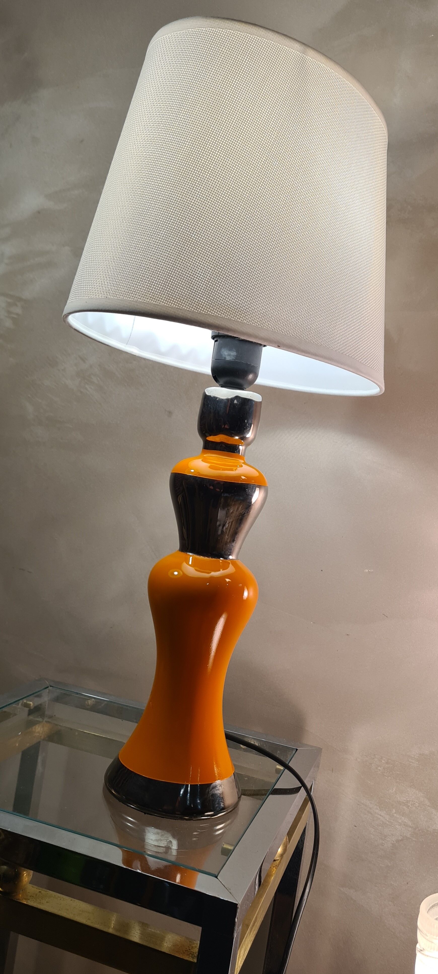 large lamp in ceramic silver and orange varnished