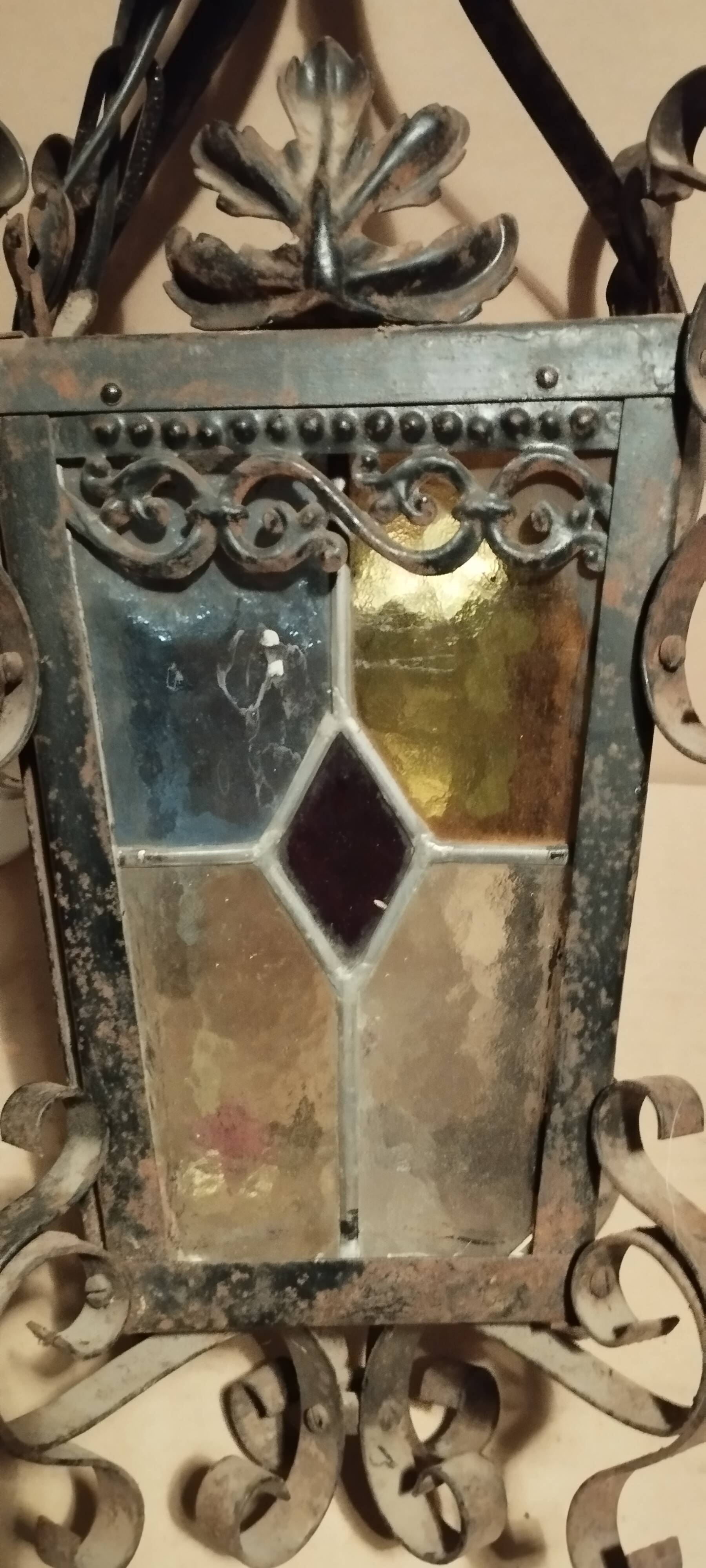 Chandelier old lantern interior / exterior colored glasses multicolor