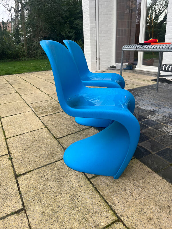 Duo de chaises Panton – Verner Panton pour Vitra – Bleu – Édition sign