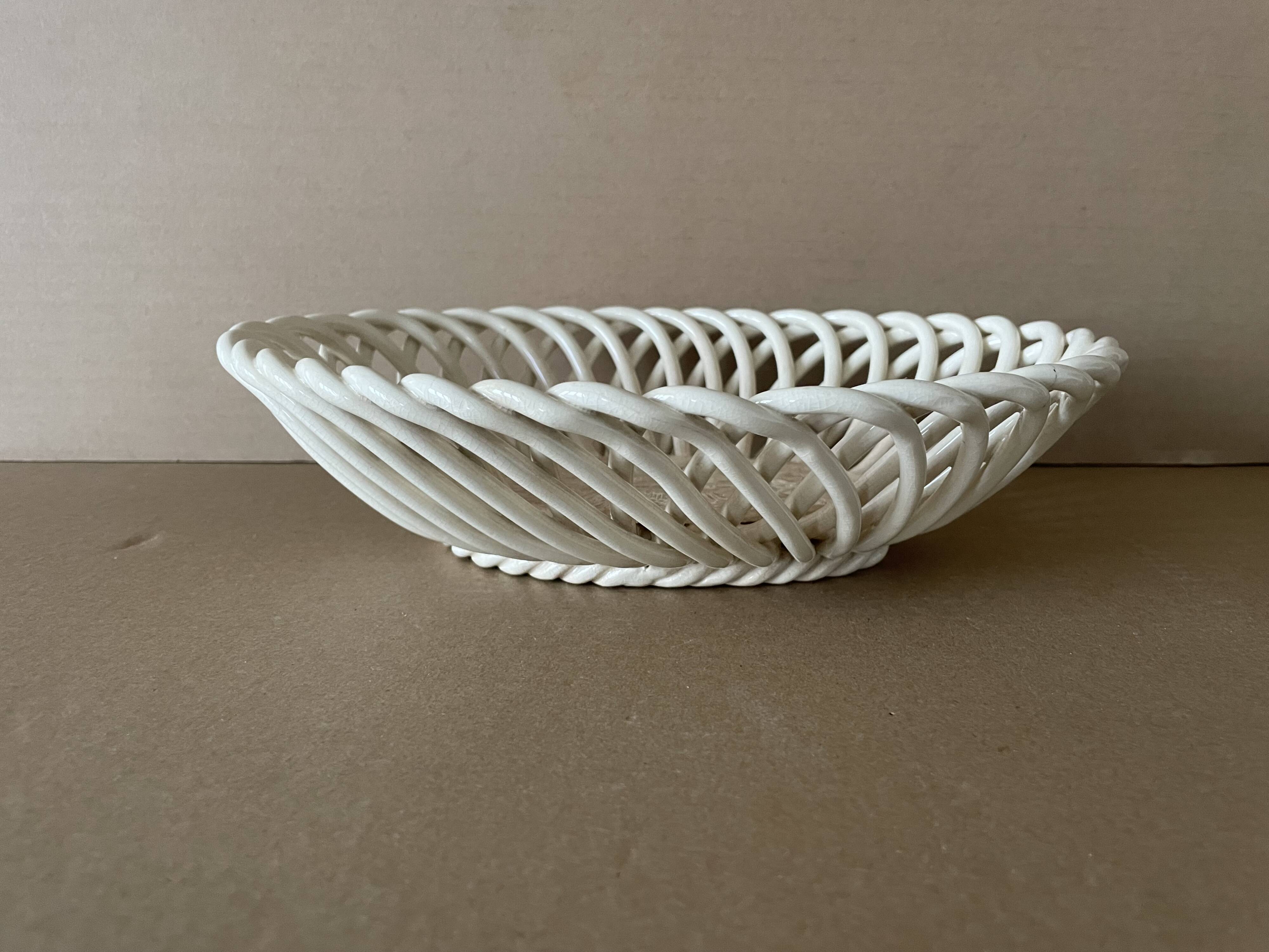 Antique ceramic woven basket