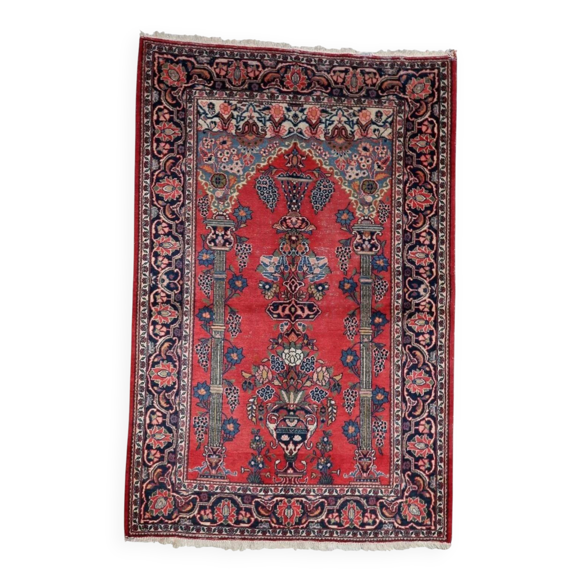 Antique Persian Kashan prayer handmade rug 131cm x 198cm 1920s - 1C1222