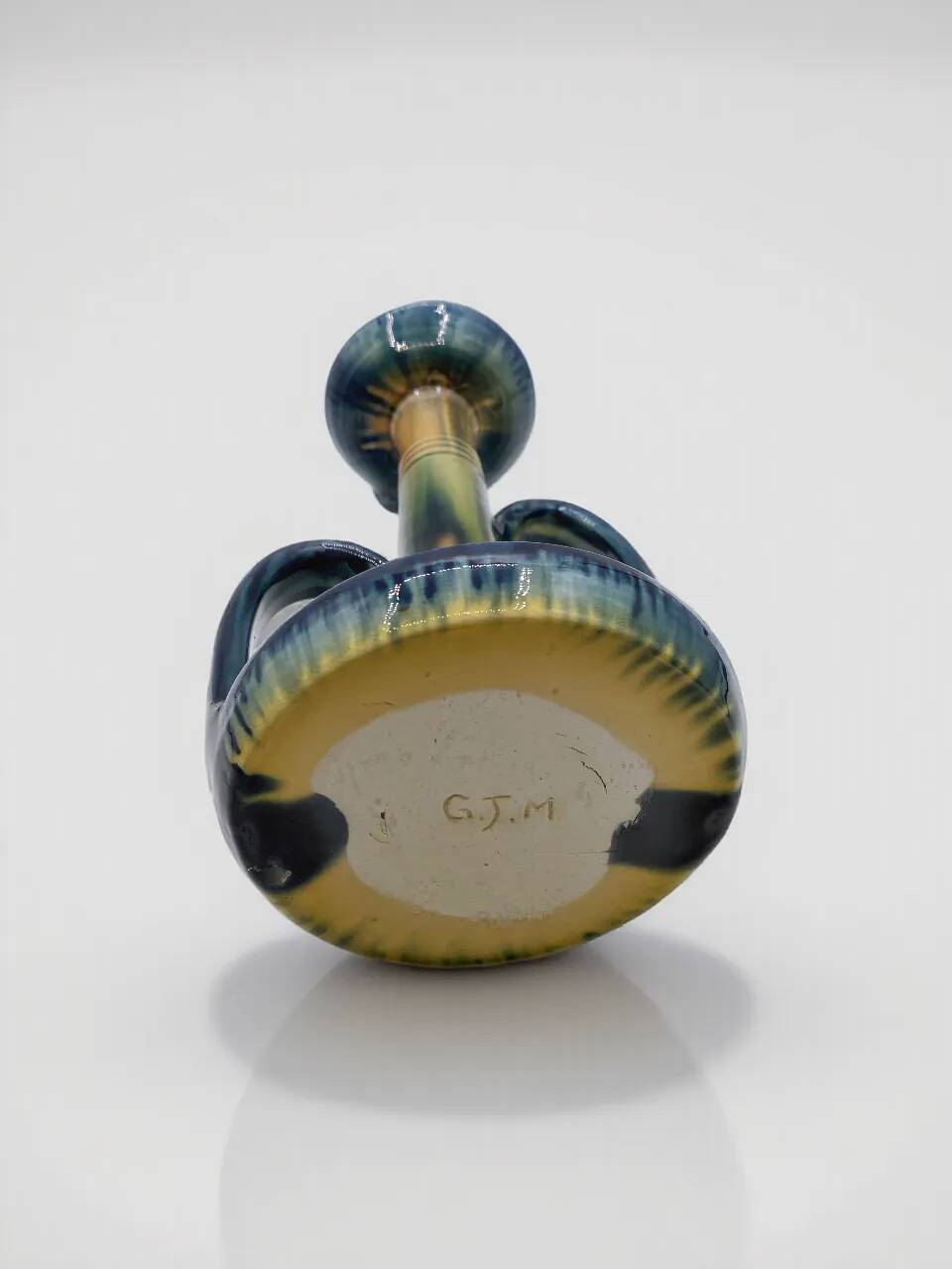 Art Nouveau - Flemish Art Pottery Candlestick - Flame Glaze Technique