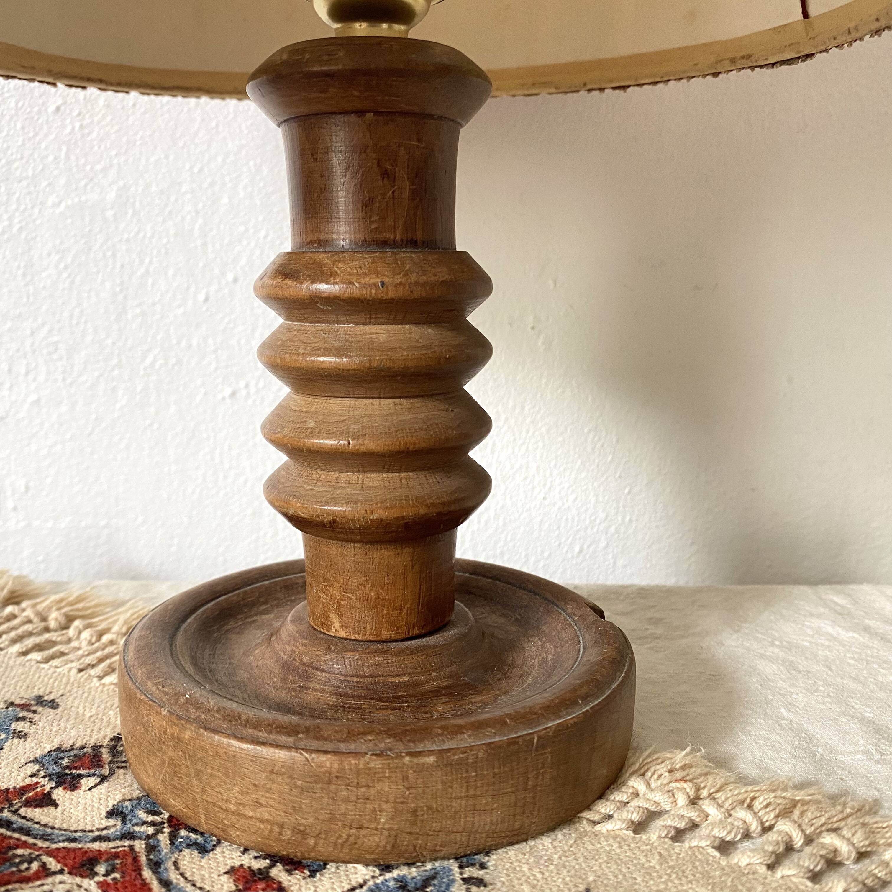 Antique lamp with turned wooden base