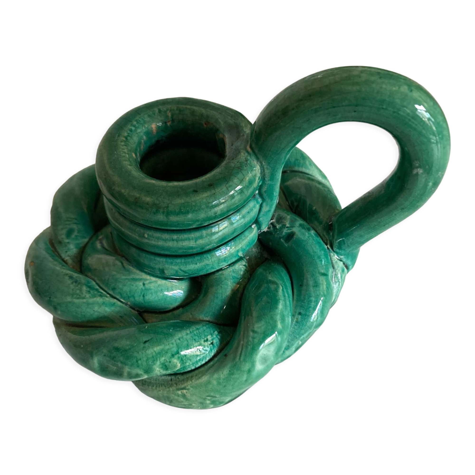 Product BHV Candlestick in turquoise glazed clay Vallauris 1960
