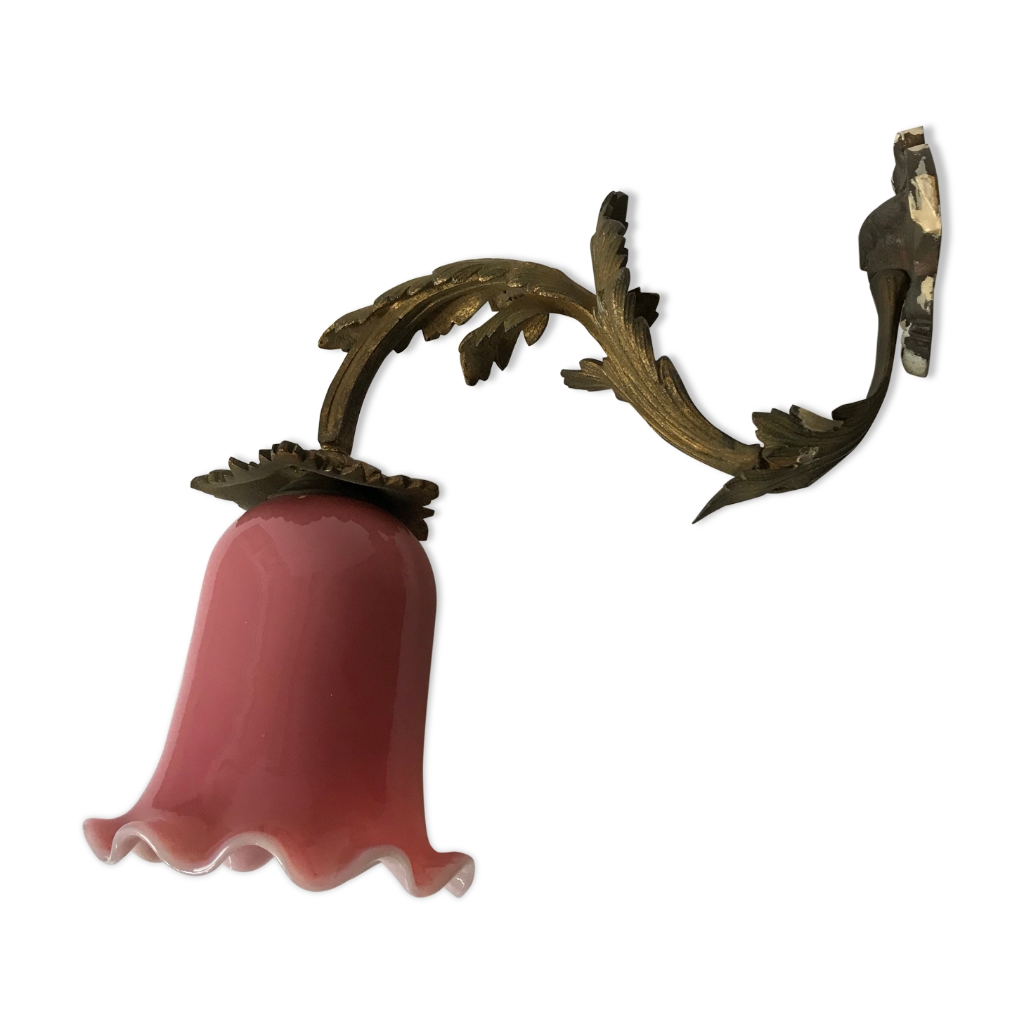 Bronze XIX applique with pink opaline tulip