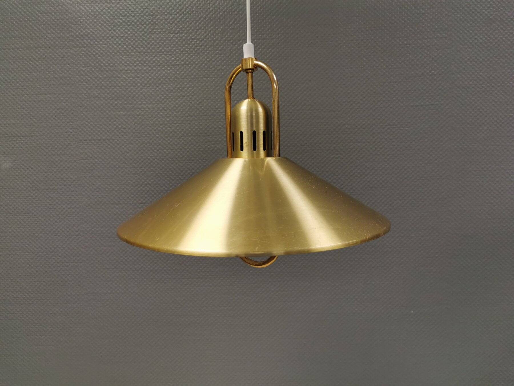 Brass-colored aluminum pendant lamp from Swedish Belid 1980s.