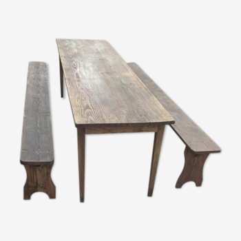 Table et bancs  de vendangeur en pin et hêtre