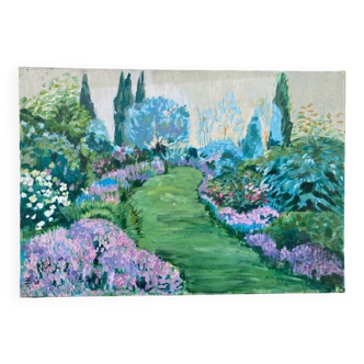 Tableau paysage huile sur toile jardin