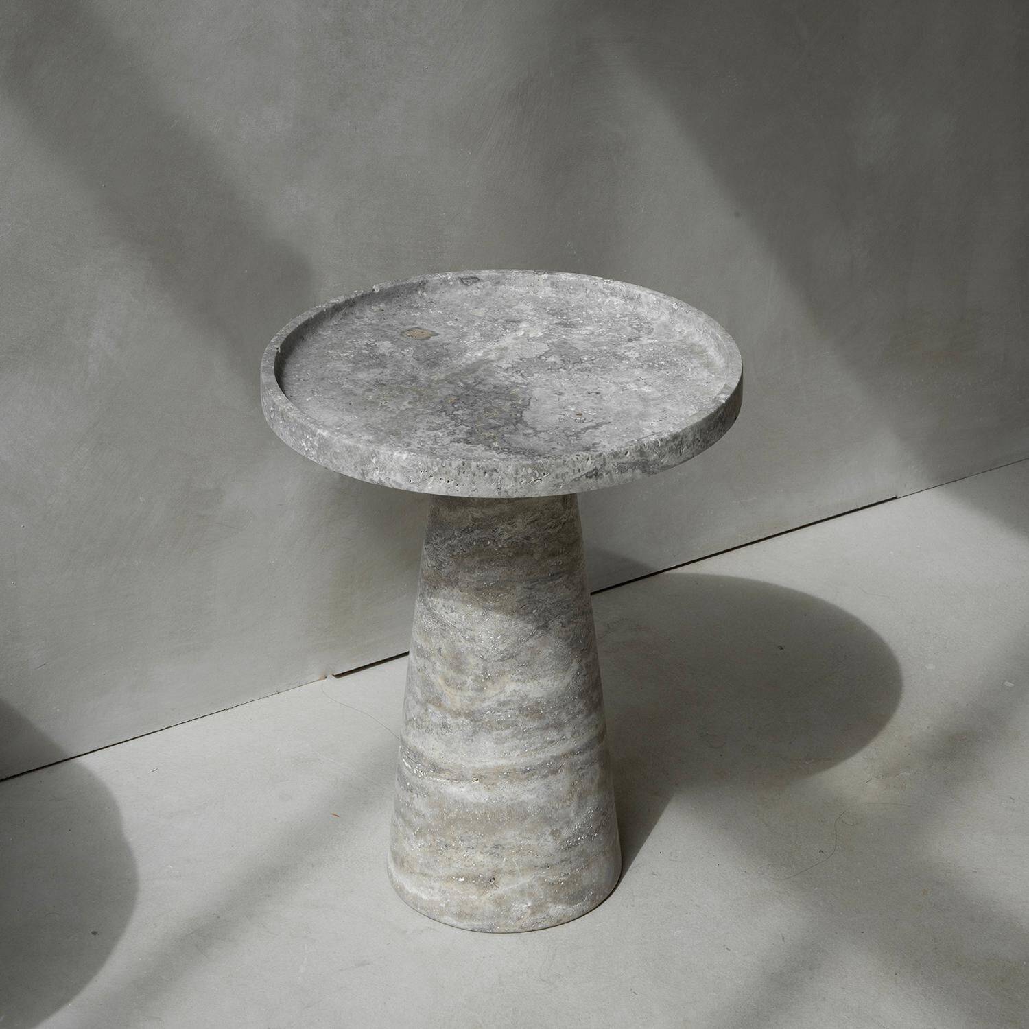 Silver travertine cone side table