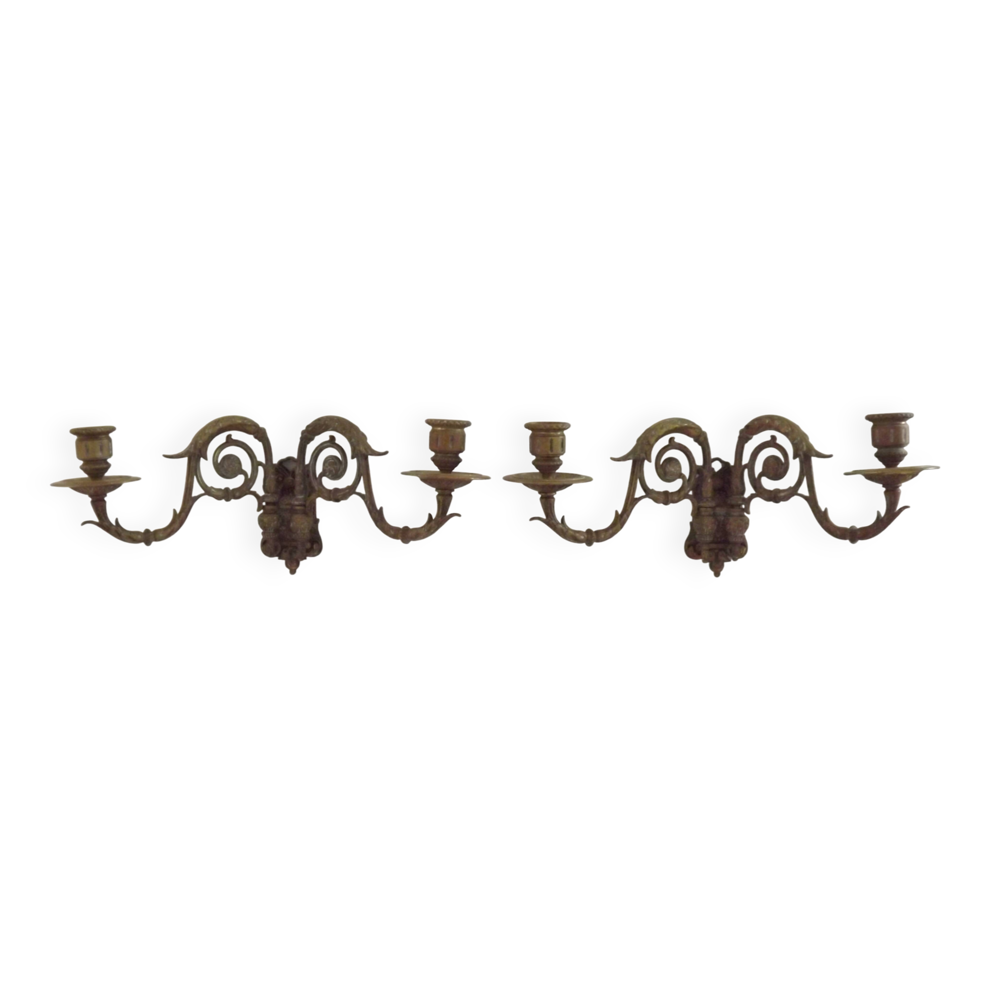 Pair of French Antique Signed GAVEAU 12 Double Piano Candle Sconces