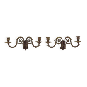 Pair of French Antique Signed GAVEAU 12 Double Piano Candle Sconces