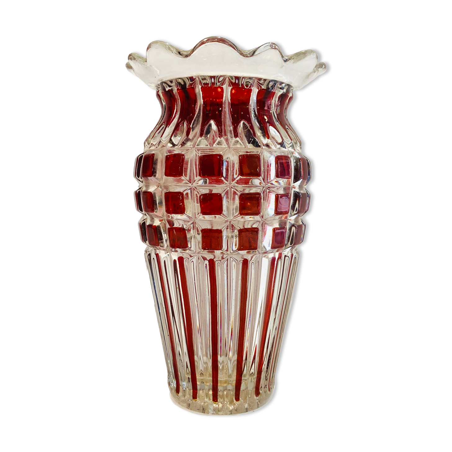 Large faceted glass vase 60s - retro -vintage -deco