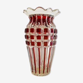 Grand vase en verre faceté années 60 - rétro -vintage -deco