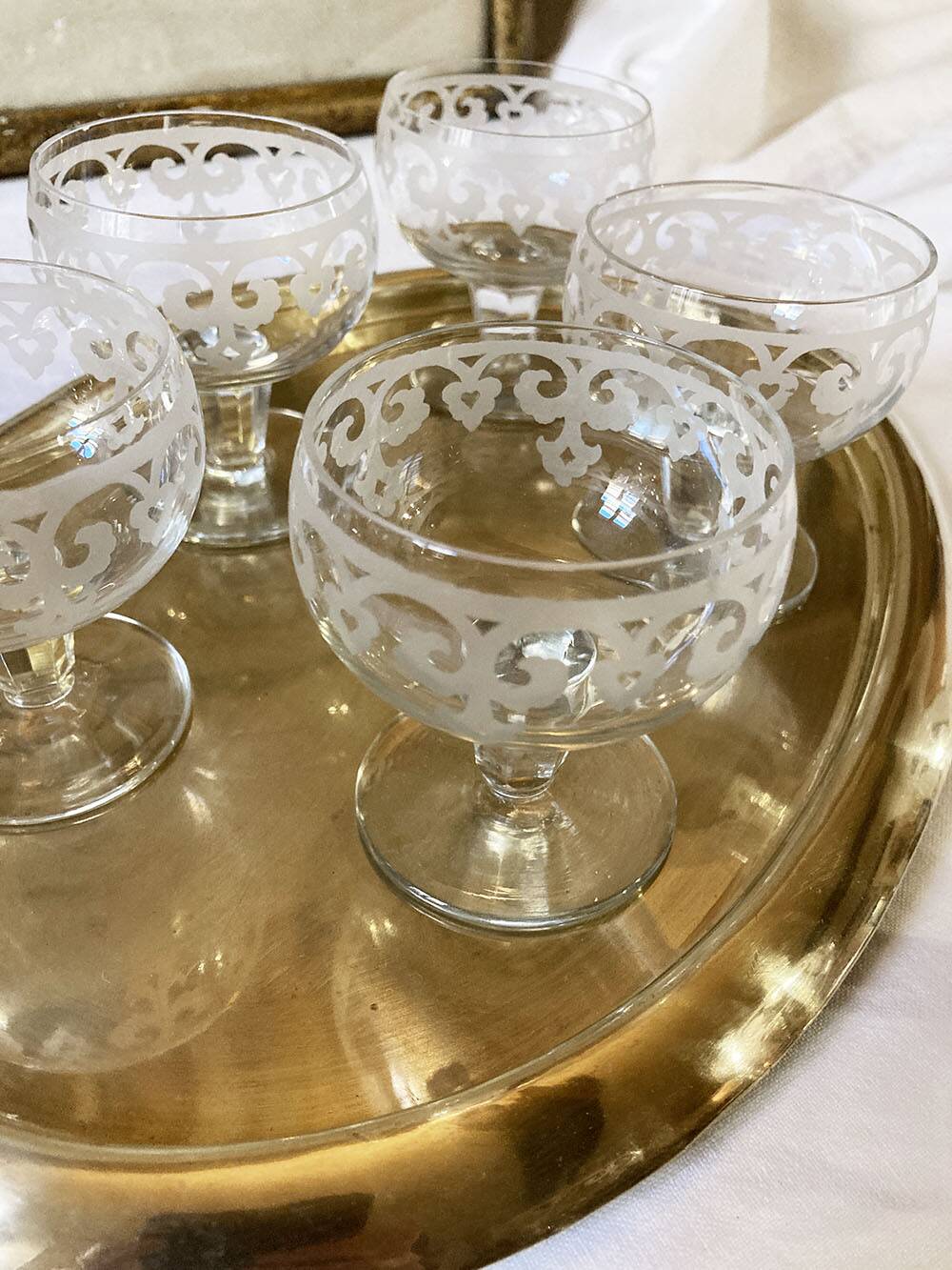 Antique engraved crystal aperitif glasses