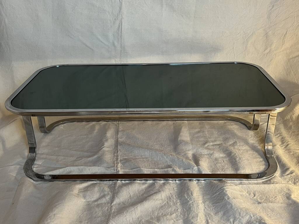 Vintage chrome coffee table with smoked glass, Space Age, 1970s.