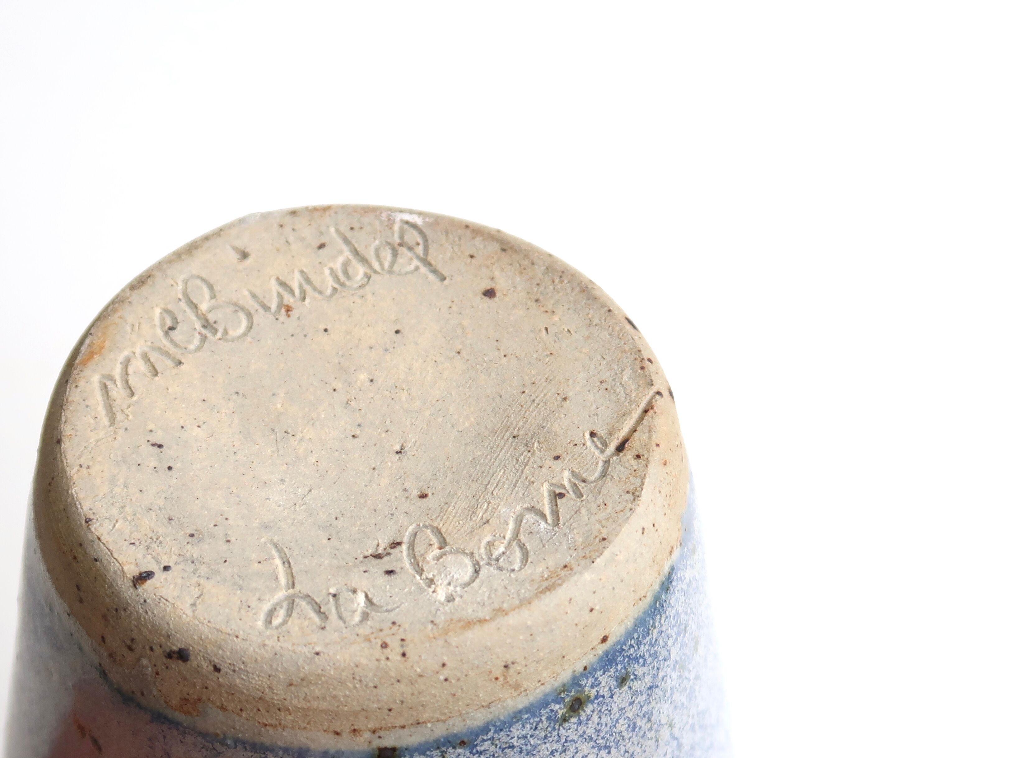 Blue handle jar in signed sandstone, La Borne, 60s