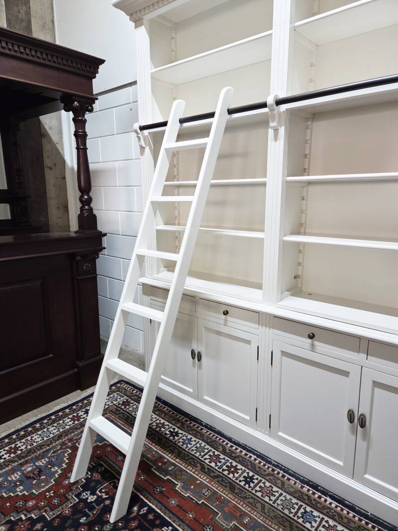 White bookcase library cabinet bookcase with ladder