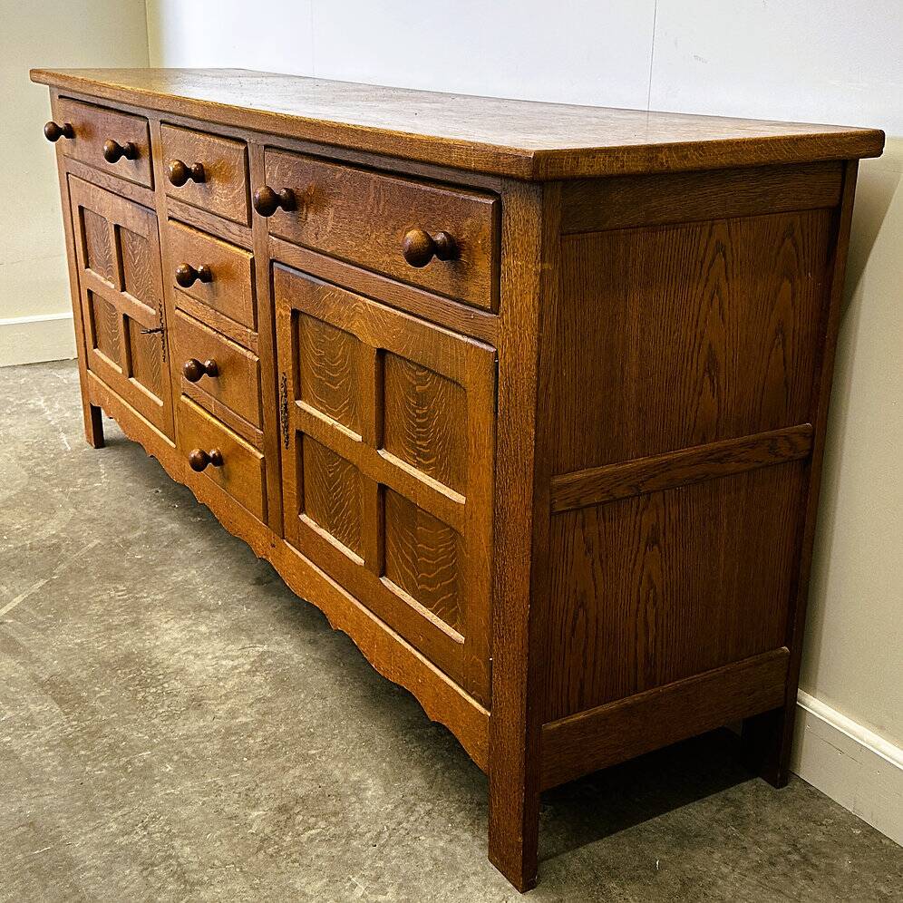 Vintage french oak sideboard with wavy details, ca. 1950s