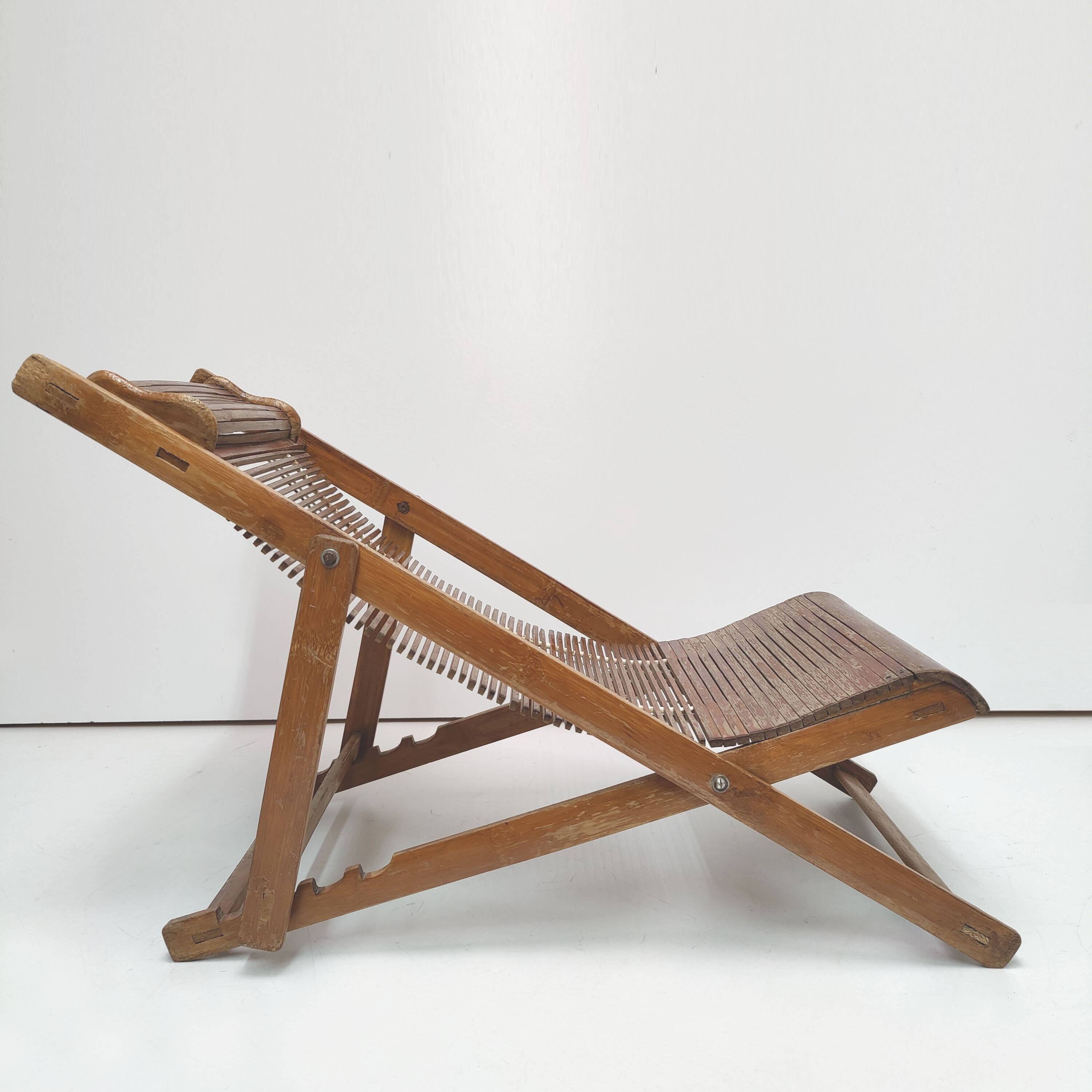 Chaise longue transat japonais enfant en bambou années 40