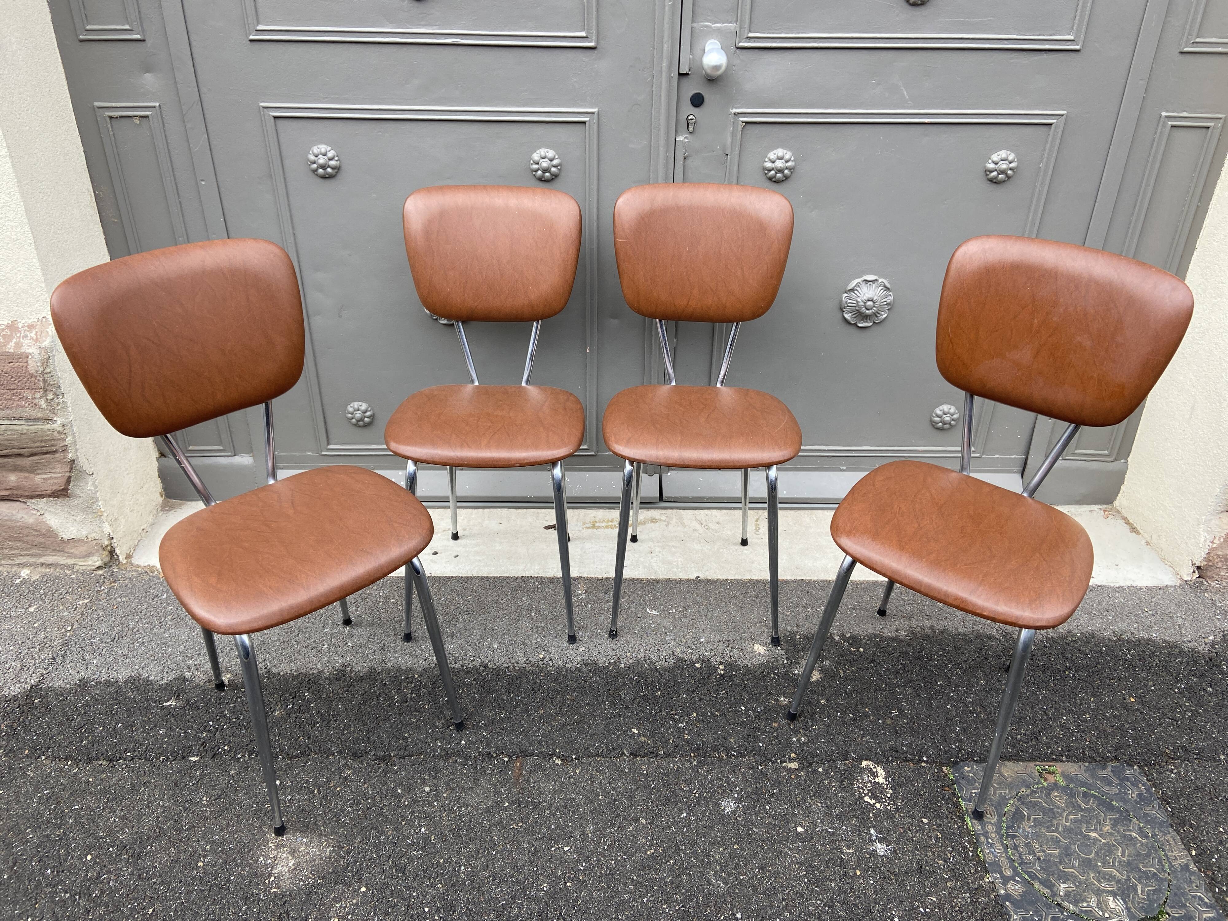 4 chairs 1960 vintage skaï