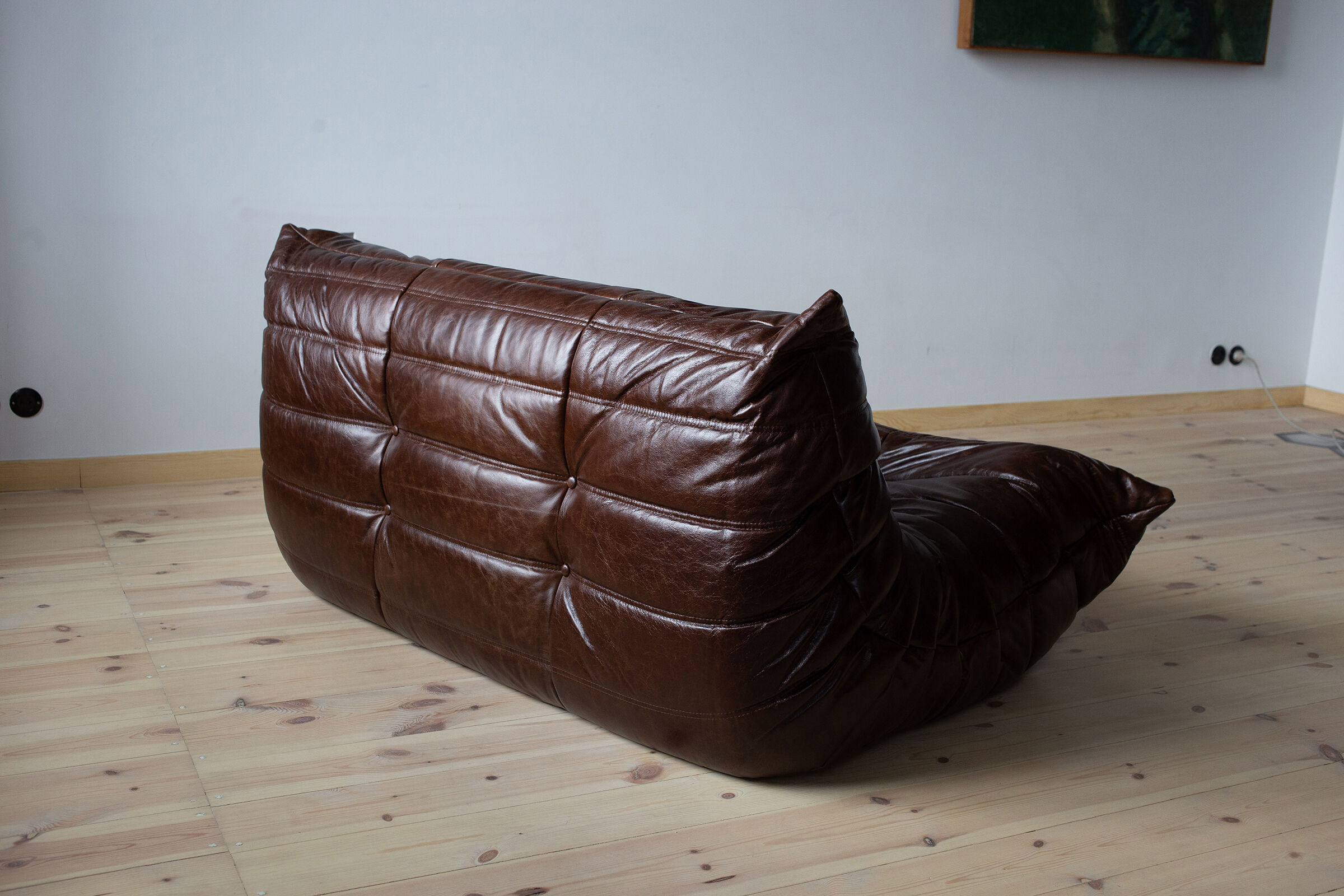 Set of 3 brown leather Togo sofas designed by Michel Ducaroy 1973