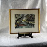 River and its two boats overlooked by a falling willow - Monique Perceval