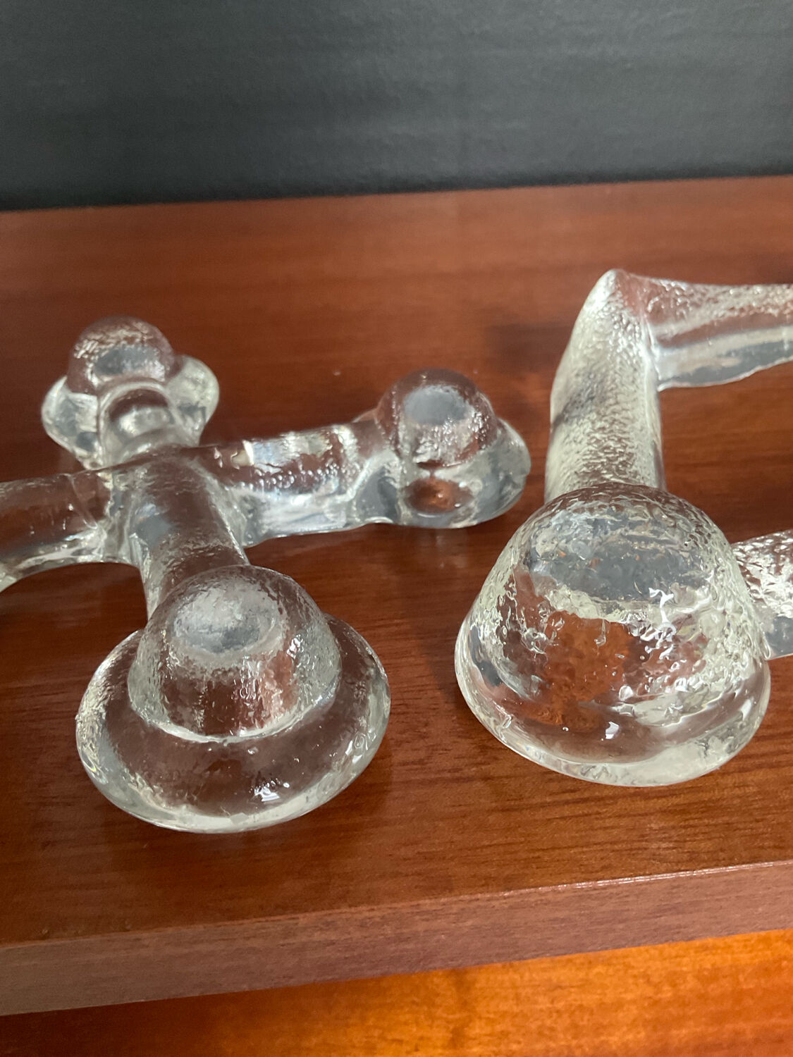 A pair of vintage moulded glass candlesticks.