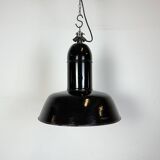 Industrial Black Enamel Factory Lamp with Cast Iron Top, 1930s