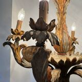 70s Hollywood Regency style chandelier in carved wood