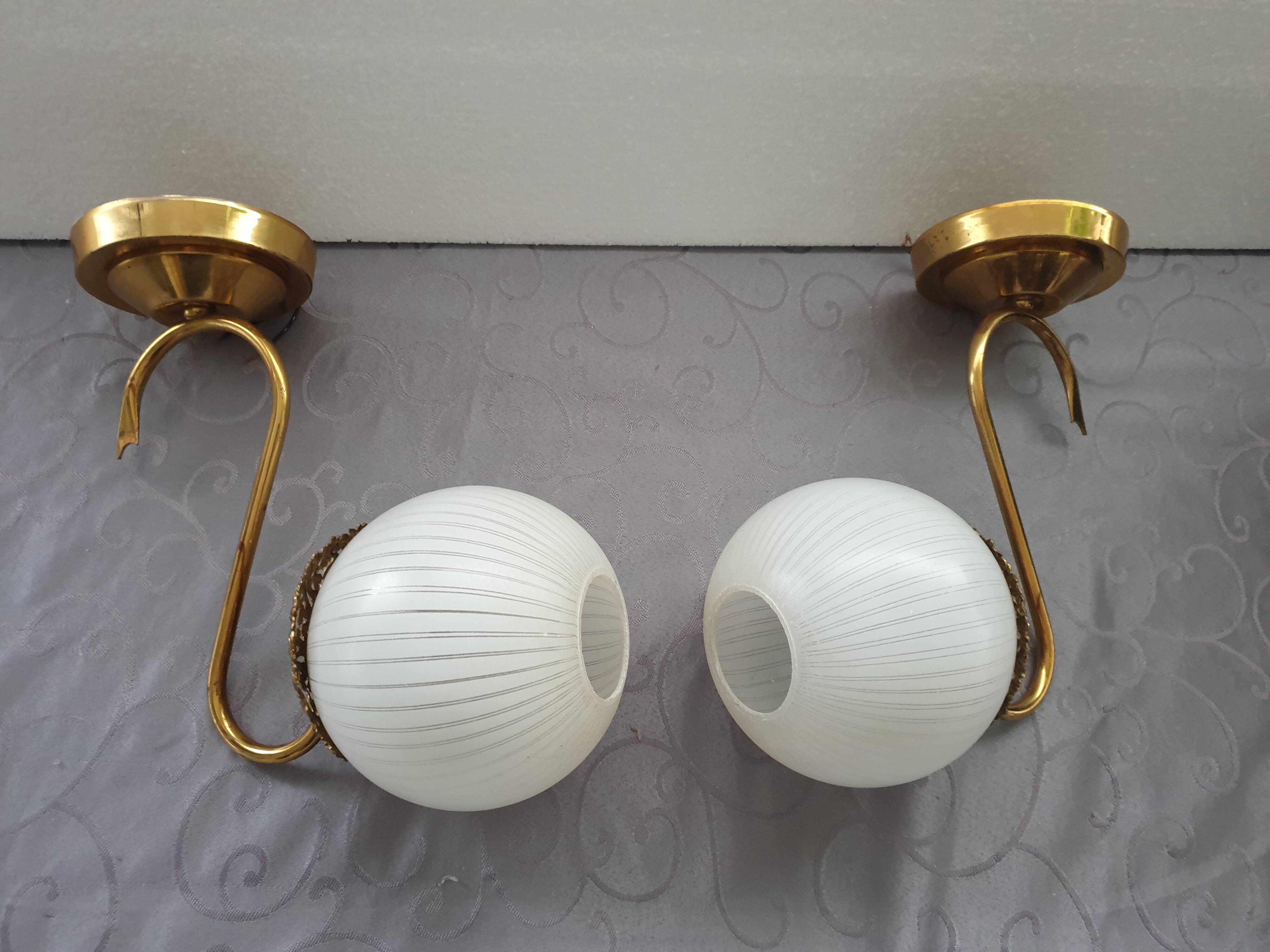 Pair of brass and glass wall lights
