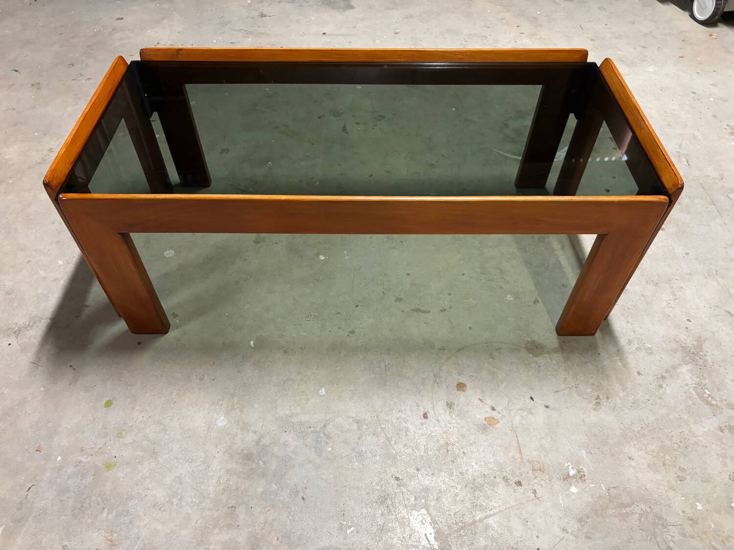 Afra and Tobia Scarpa wood and smoked glass coffee table