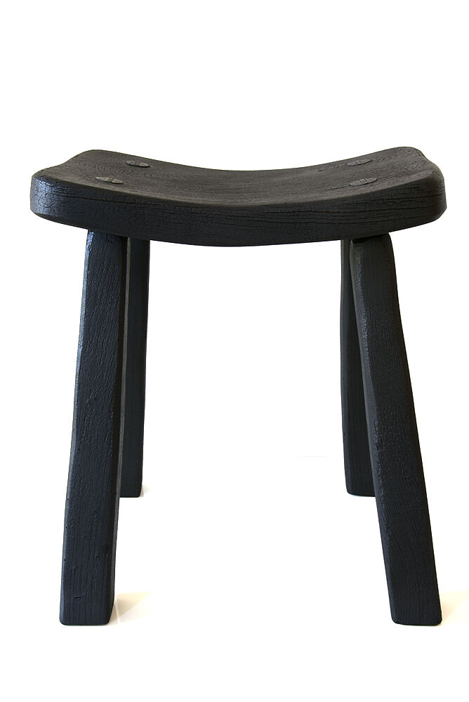 Japanese style wooden stool with burnt wood finish shou-sugi-ban