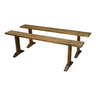 pair of small oak benches