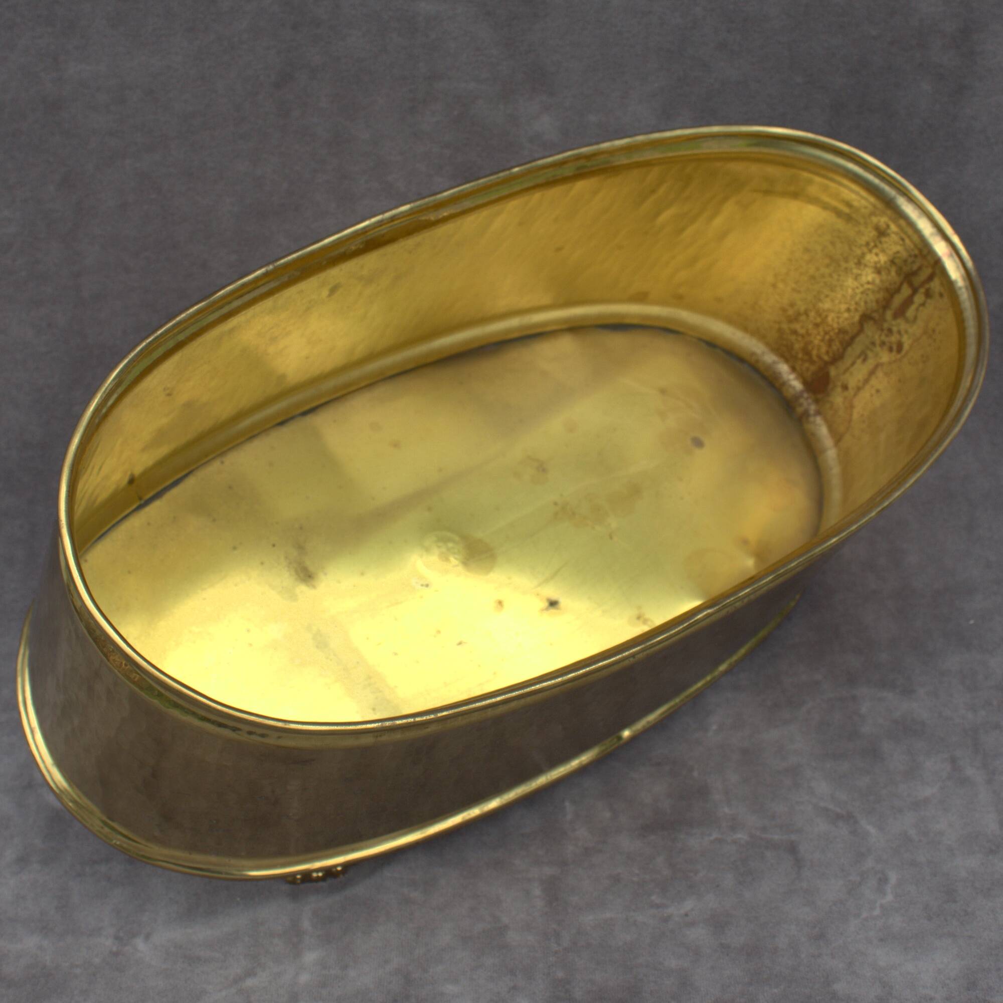 Rectangular brass flowerpot with lion feet made in Belgium