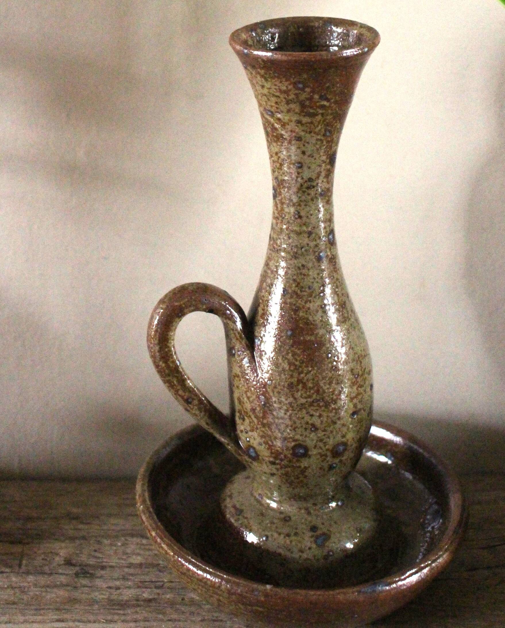 Vintage pyrite cave rat stoneware candlestick